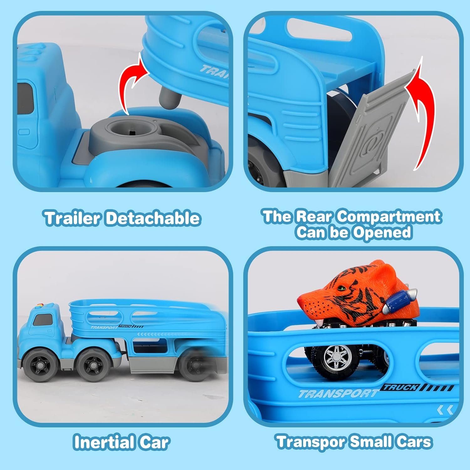 Wenta Spielzeug-LKW Kinder Spielzeugauto-Set mit Musik & Licht, (7-tlg., Spielzeug LKW mit 6 Dinosaurier Autos), Transportwagen Spielzeug für Kinder von 3-5 Jahren