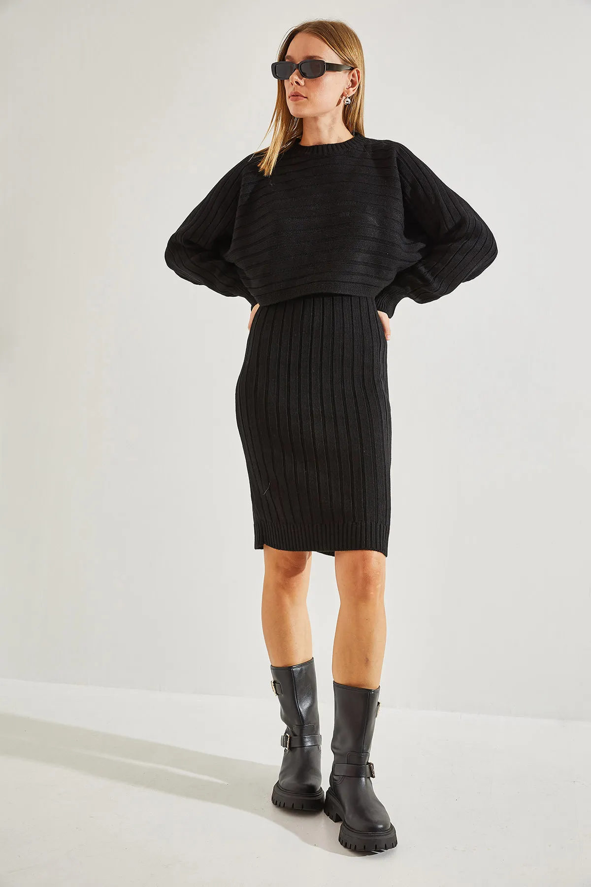 Bianco Lucci  Damen-Strickwaren-Trägerkleid-Pullover-Doppelset