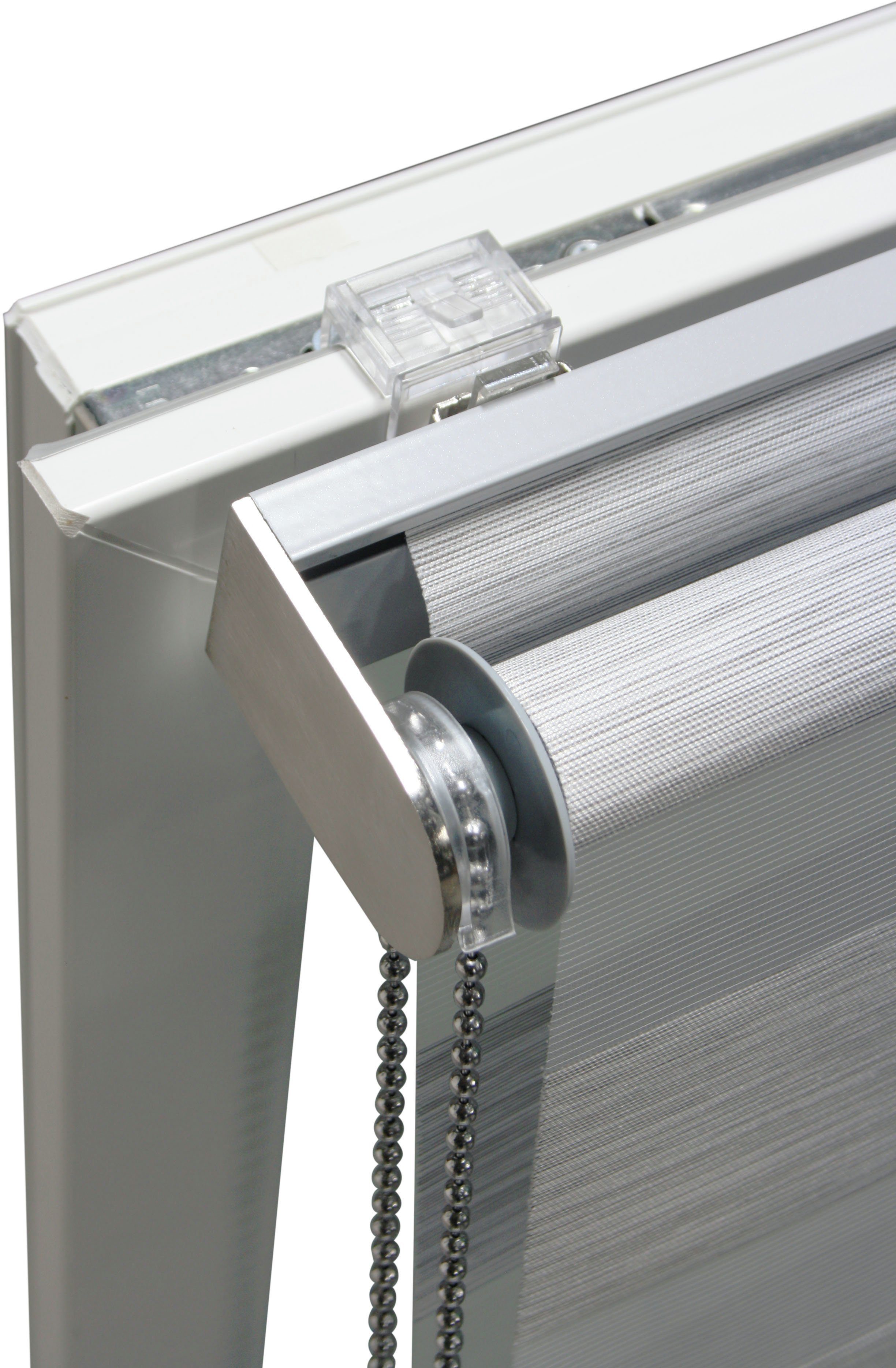 Doppelrollo Doppelrollo de luxe, GARDINIA, halbtransparent, Klemmträger mit Feststellschraube, hochwertiges Gesamtkonzept mit silbernen Metallkomponenten
