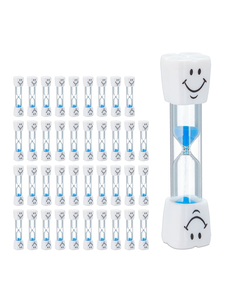 relaxdays 40x Sanduhr Zähneputzen in Weiß-Blau günstig kaufen onesize