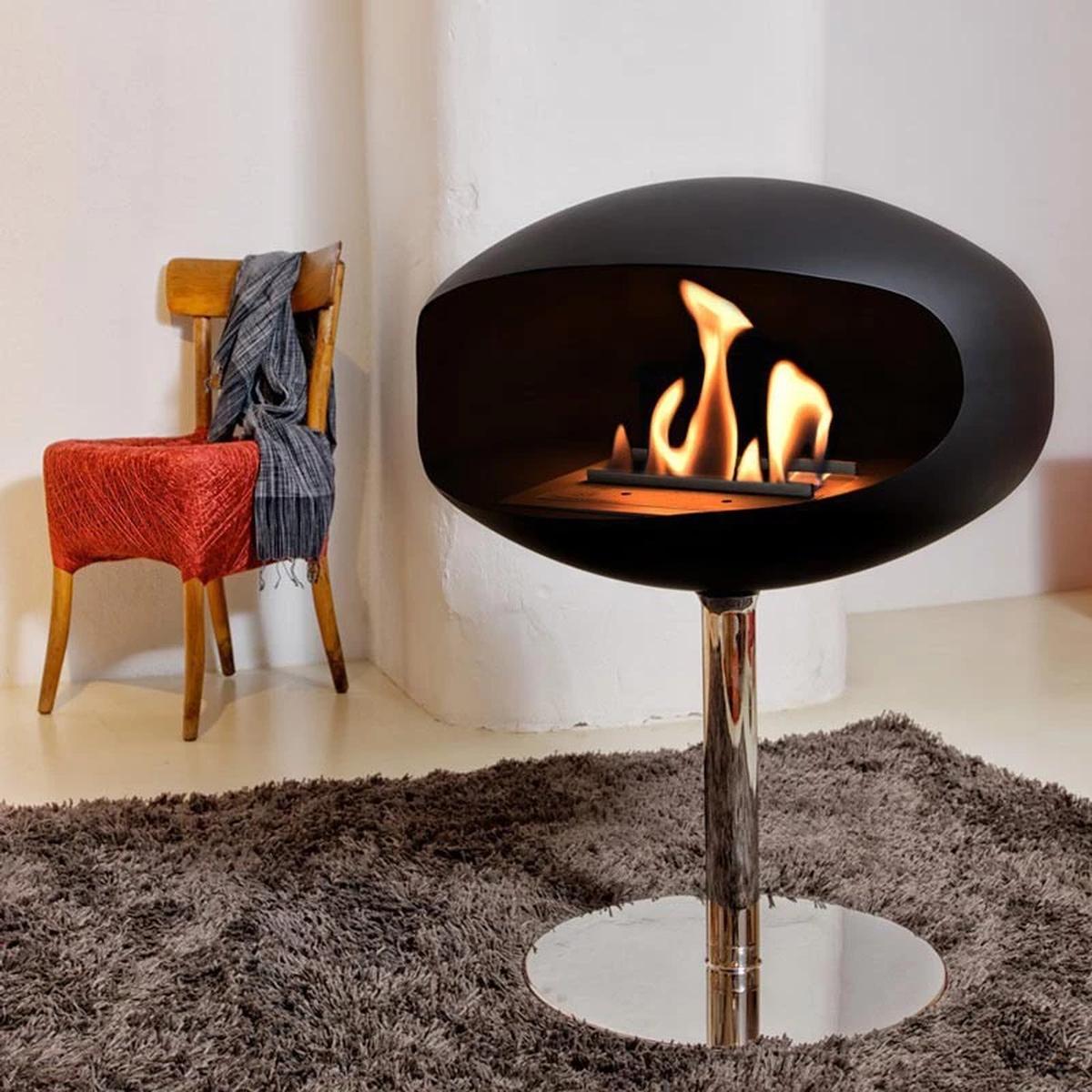 Cocoon Fires Kokonsockel, Schwarz, freistehender Bioethanol-Kamin, leicht beweglich, 3 kW
