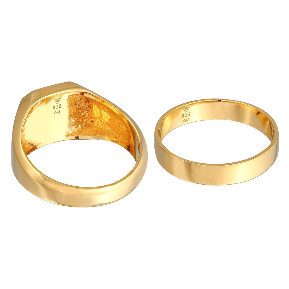 KUZZOI KUZZOI Bague Hommes Sceau Bande angulaire Set de 2 avec émail en Argent Sterling  Bague