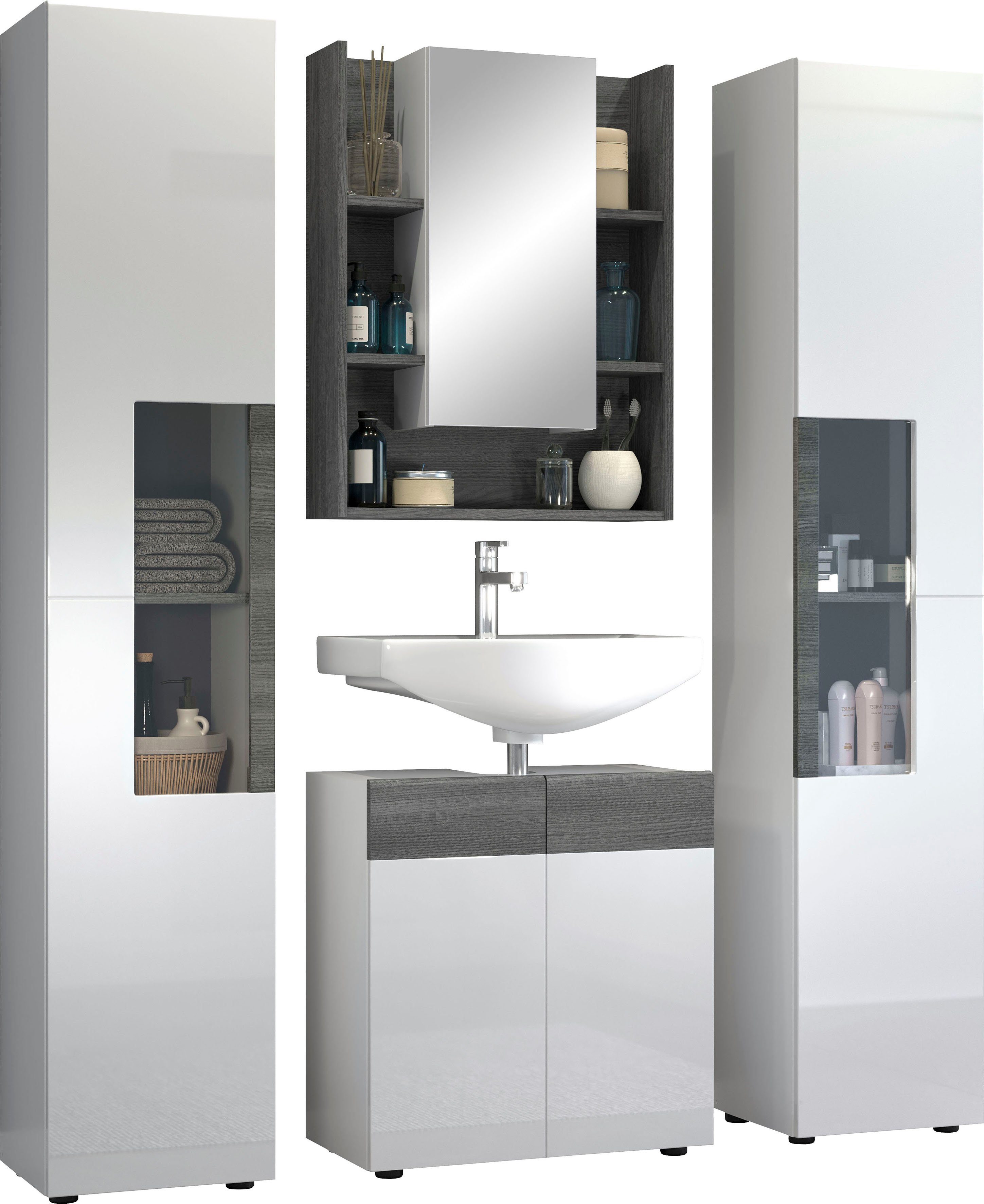 welltime Badezimmer-Set Dijon, (4-St), Grifflos, 4-teilig