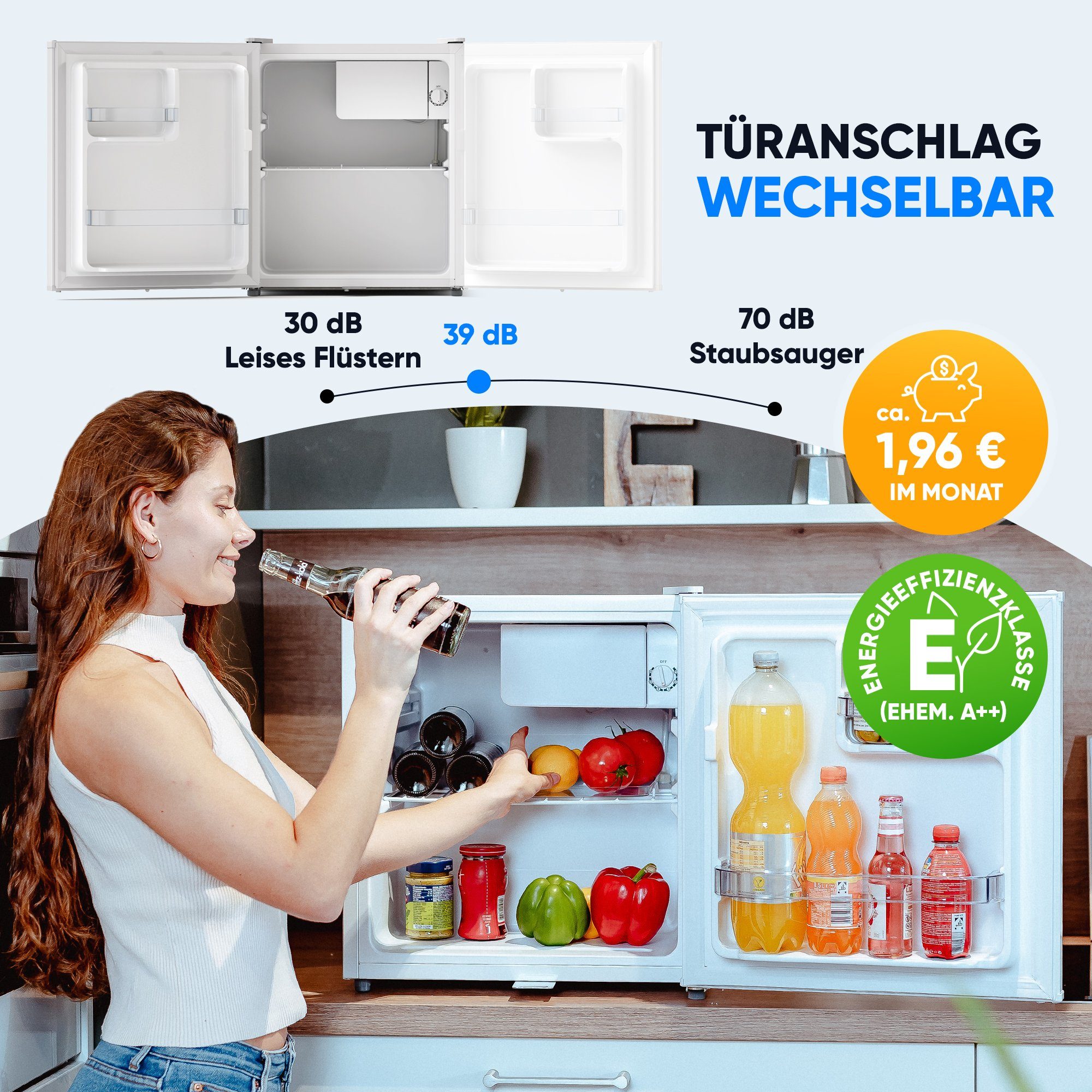 Stillstern Table Top Kühlschrank MKS 45.1, Mini Kühlschrank E 45L mit Abtauautomatik