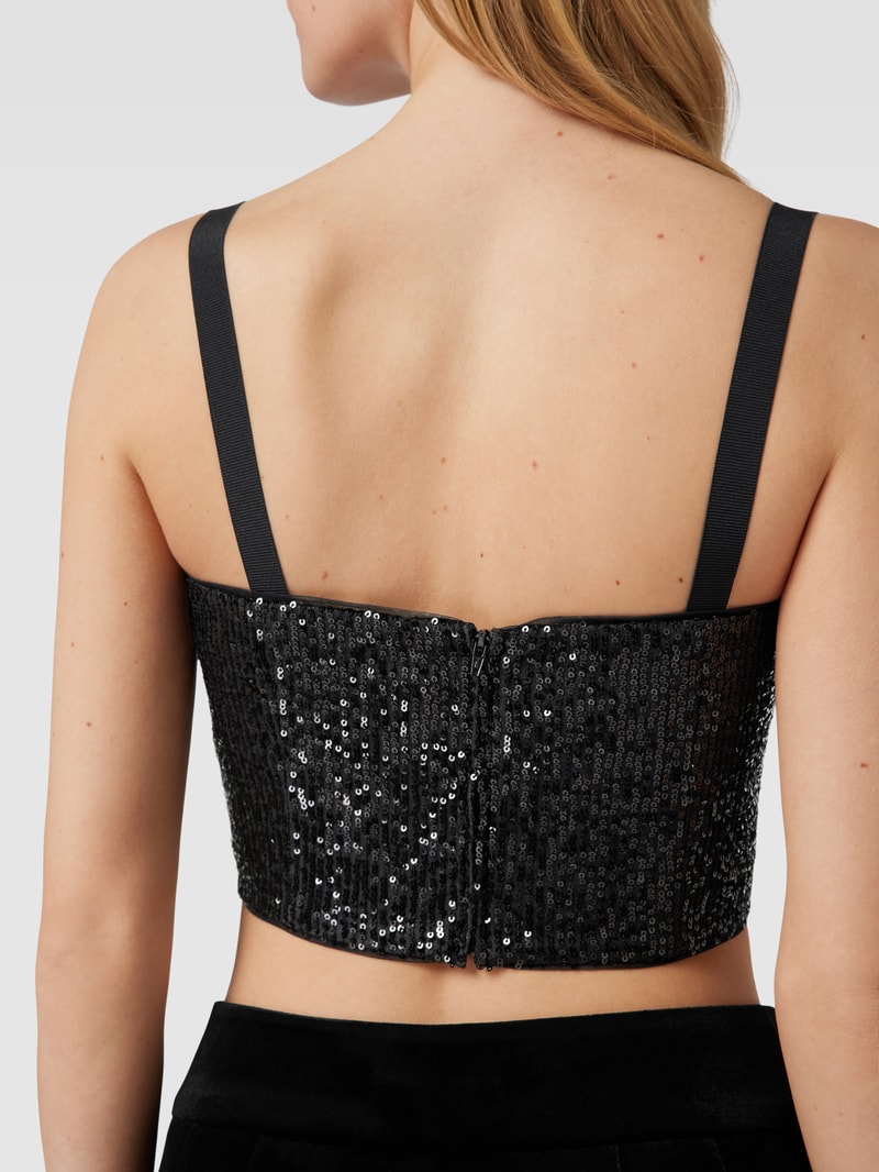 Crop Top mit Paillettenbesatz in schwarz