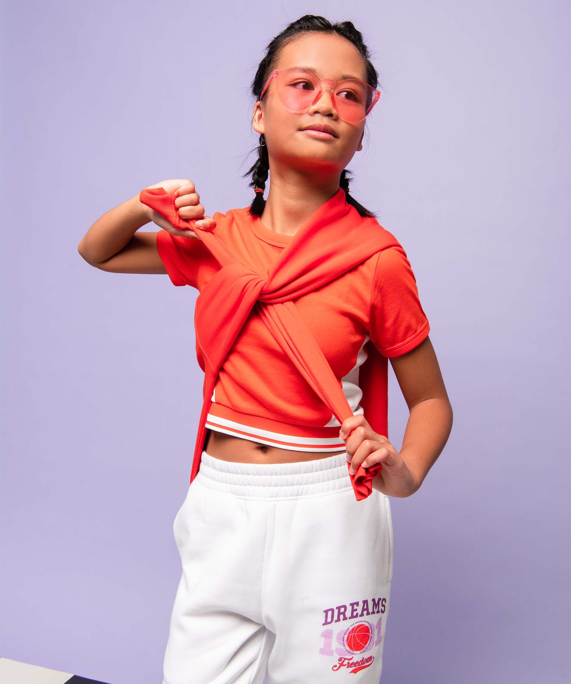 Tee-shirt fille bicolore court à manches courtes orange | GEMO
