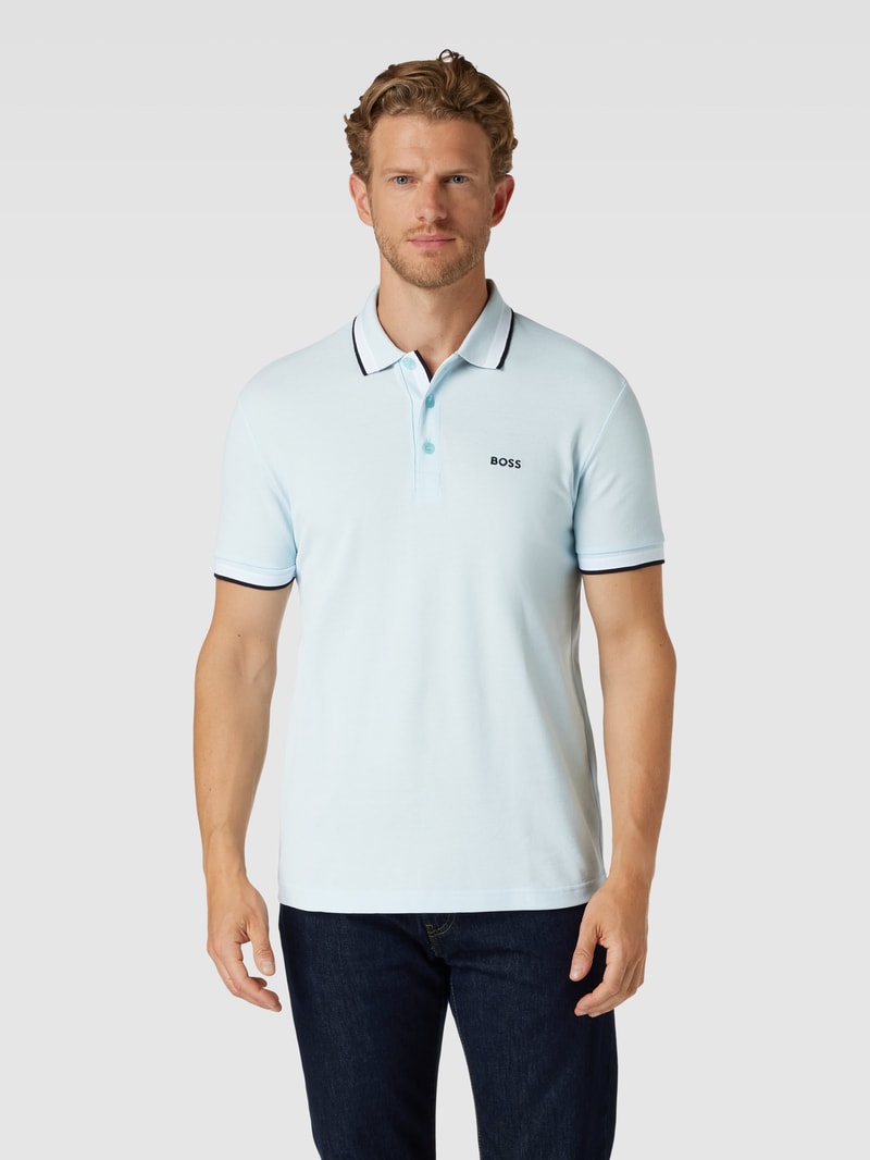 Poloshirt mit Label-Stitching Modell 'PADDY' in hellblau meliert
