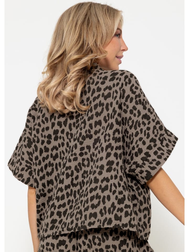 SASSYCLASSY Musselin Bluse mit Zebra in Braun, Schwarz günstig kaufen