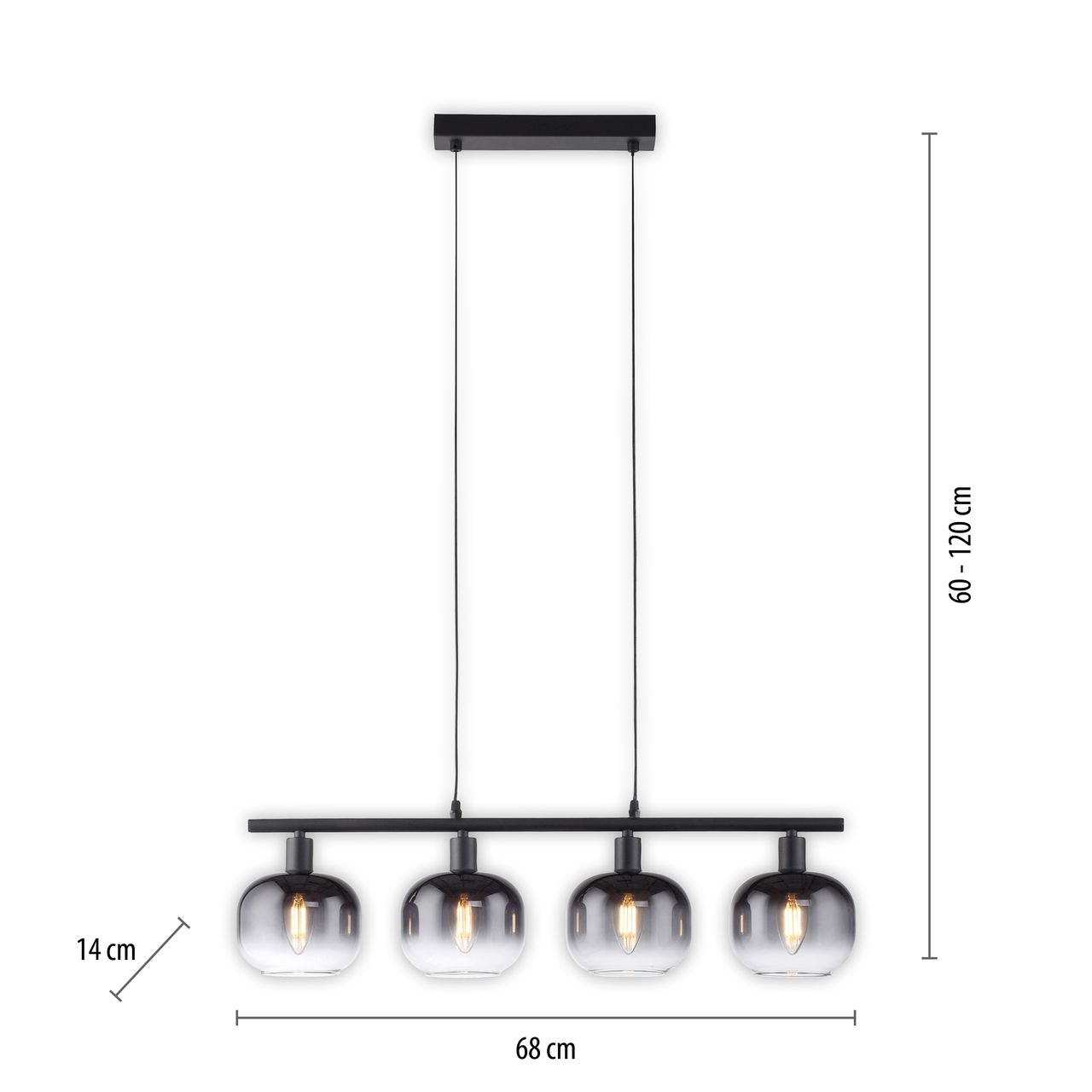JUST LIGHT Pendelleuchte ZEA, 4x E14/25 Watt max., höhenverstellbar, Schwarz