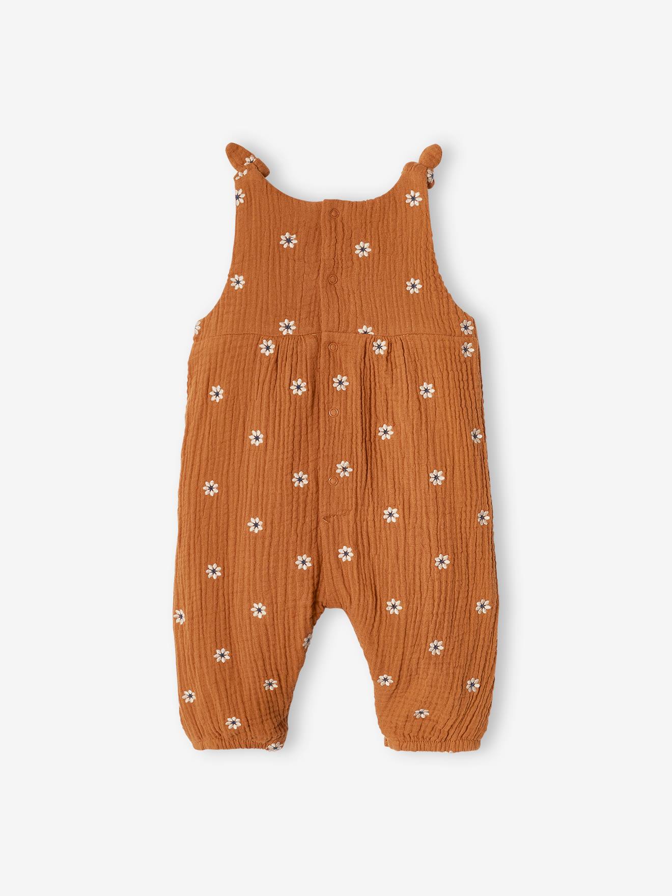 Vertbaudet Mädchen Baby Overall, bestickte Motive - dunkelbraun