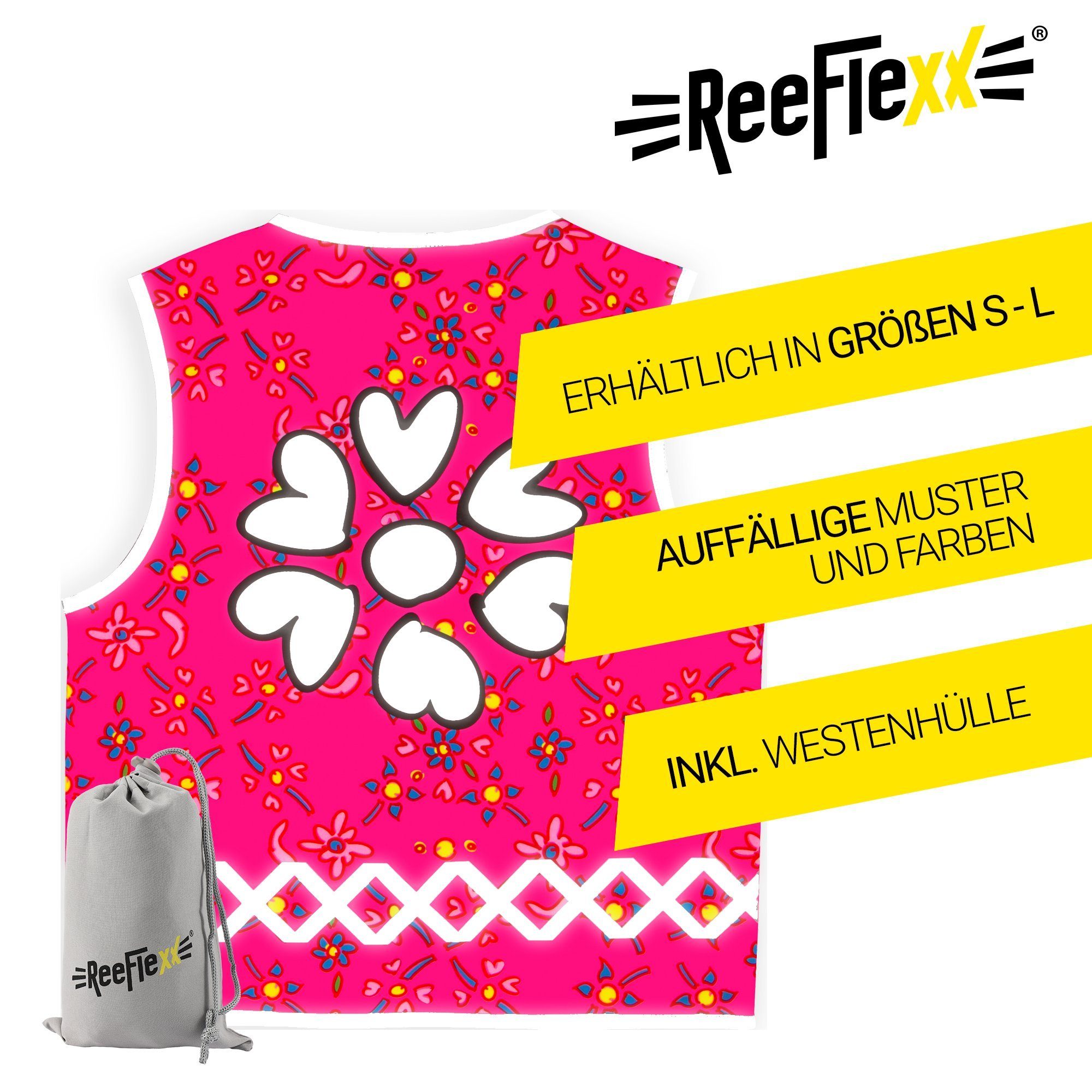 ReeFlexx Warnweste Pink Flower Hearts - Kinderwarnweste