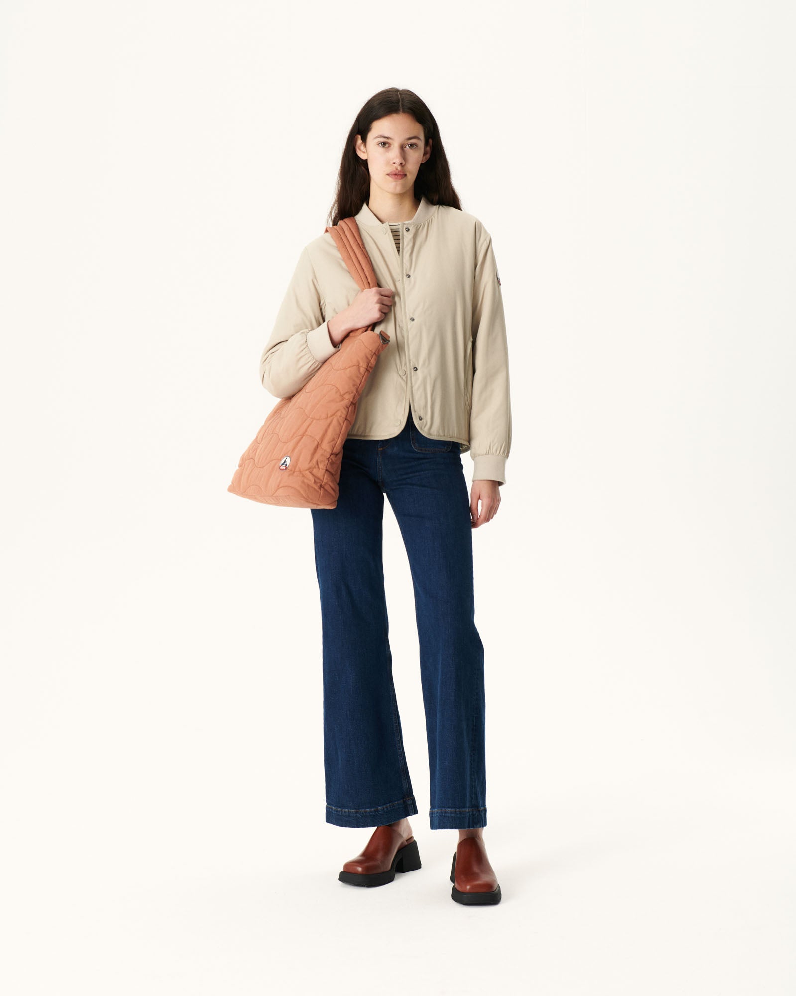 Maxi tote-bag en coton matelassé Camel Aponi