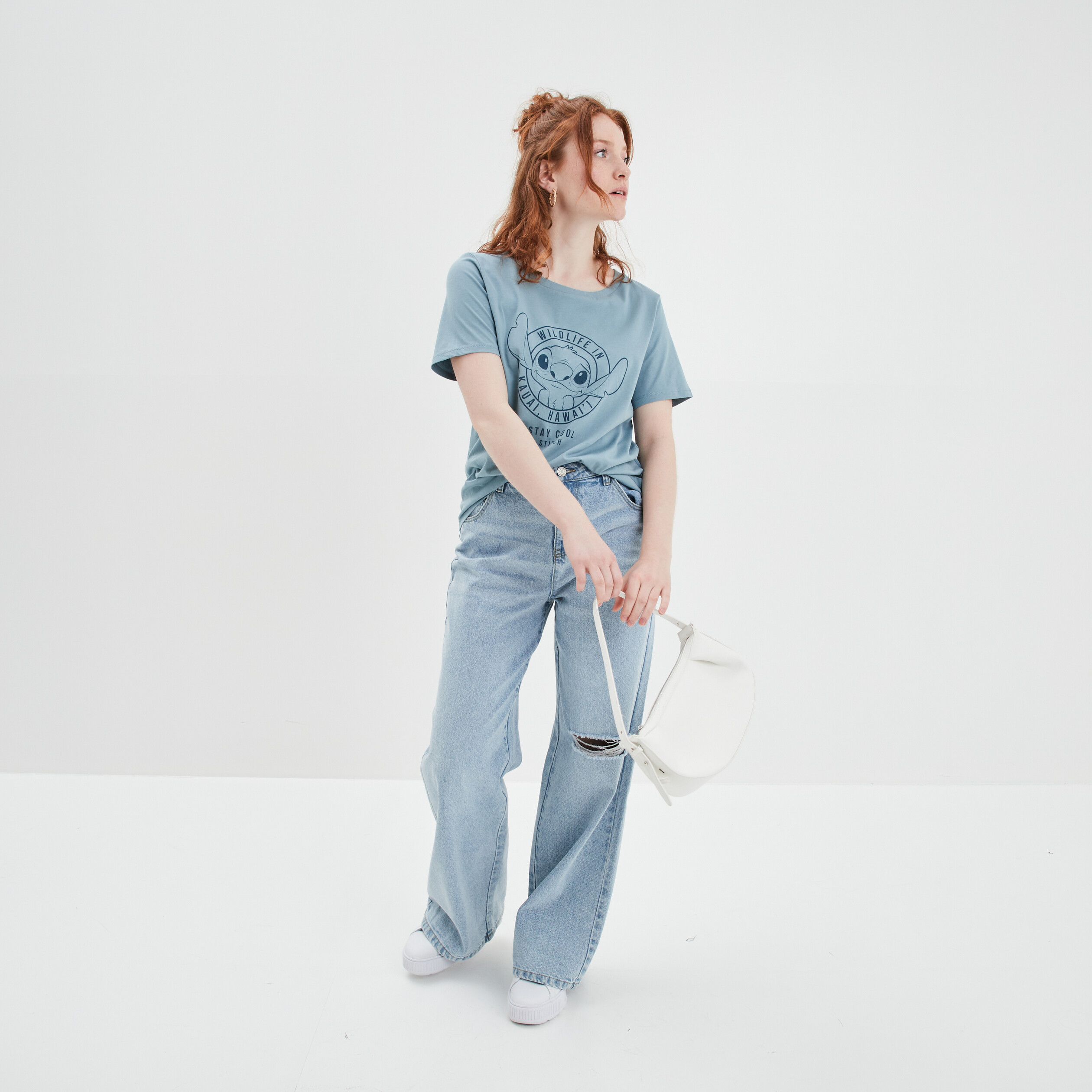 Jeans wide leg taille haute denim double stone femme | La Halle
