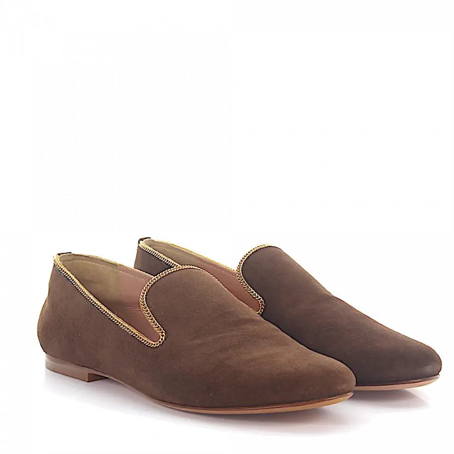 Unützer - Slipper Kalbsleder Veloursleder Zierkette braun - braun