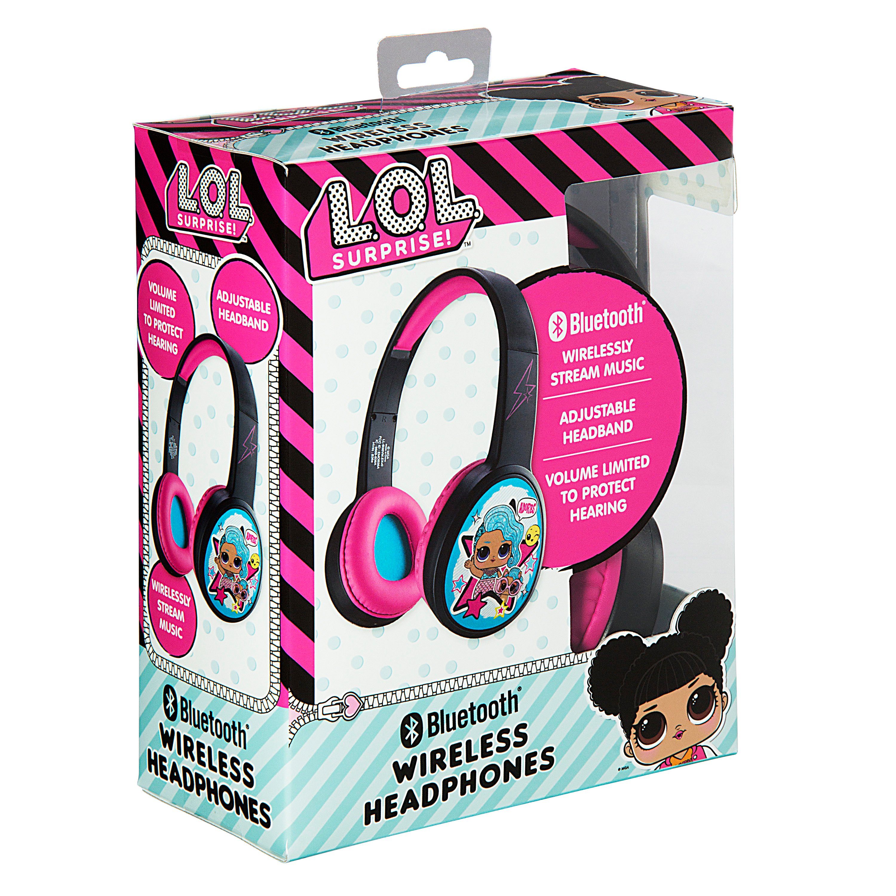 eKids LOL Surprise! kabellose Kinderkopfhörer Bluetooth-Kopfhörer (Lautstärkebegrenzung, größenverstellbarer gepolsterter Kopfbügel)