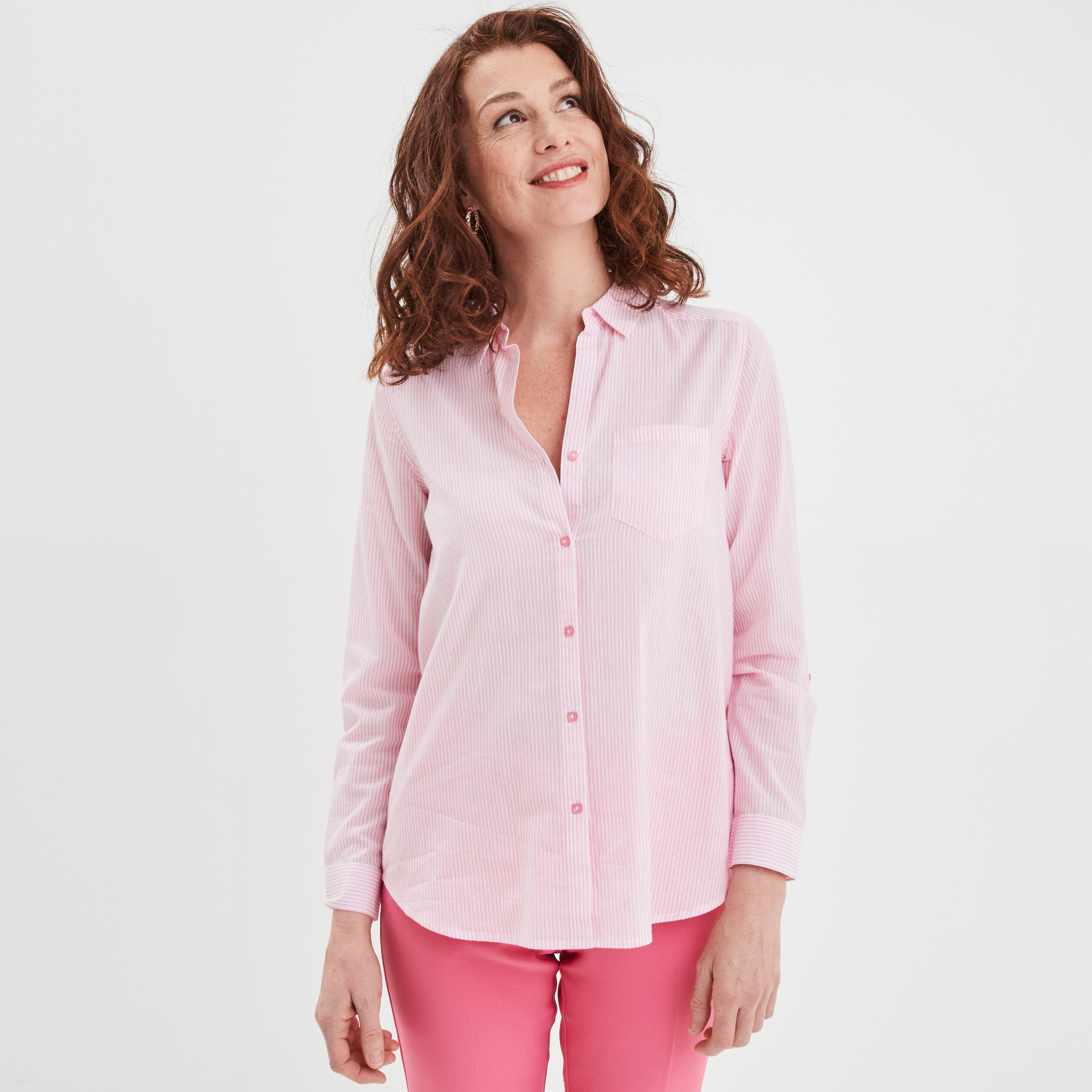 Chemise manches retroussables blanc femme | La Halle