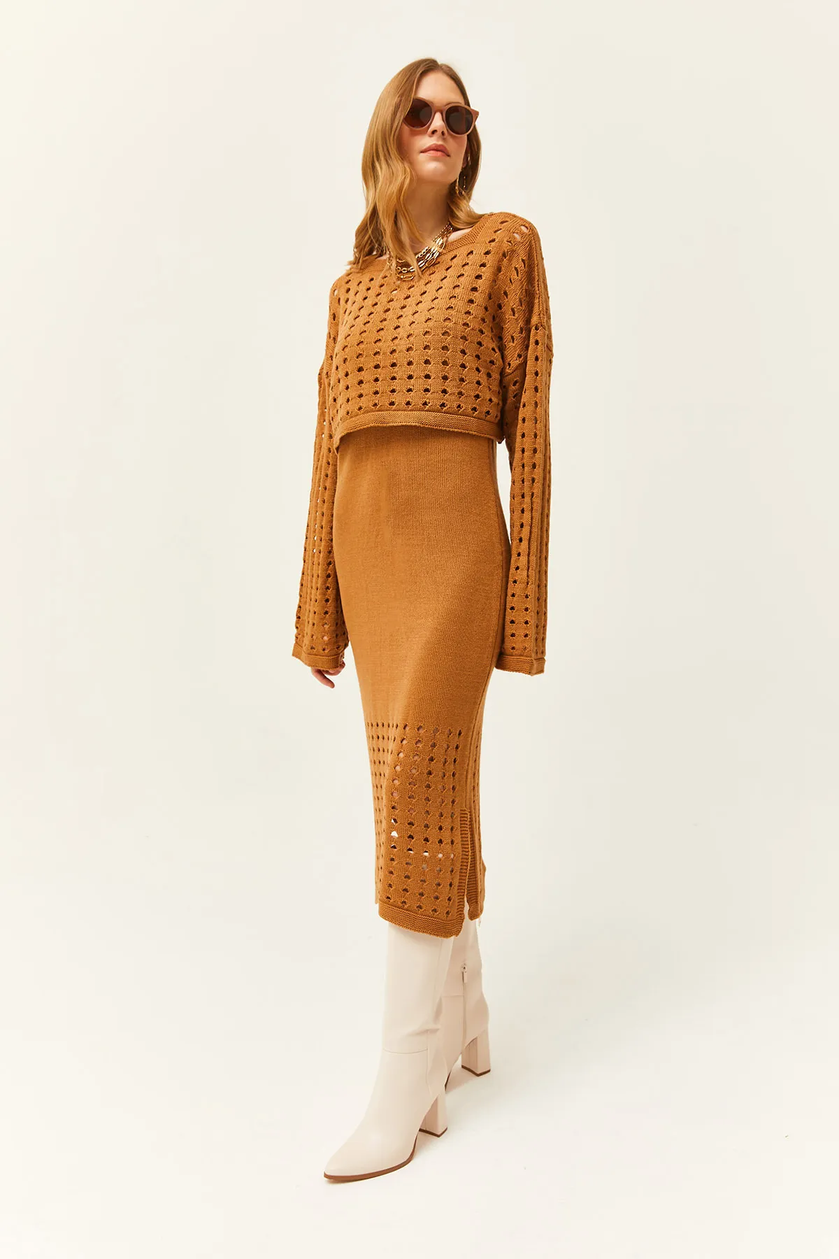 Olalook  Damen Kamel Oberteil Sweatshirt Unterteil Sweatshirt Kleid Strickanzug TKM-19000246