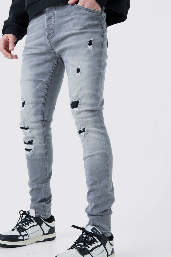 Zerrissene Skinny Stretch Jeans in Eisgrau