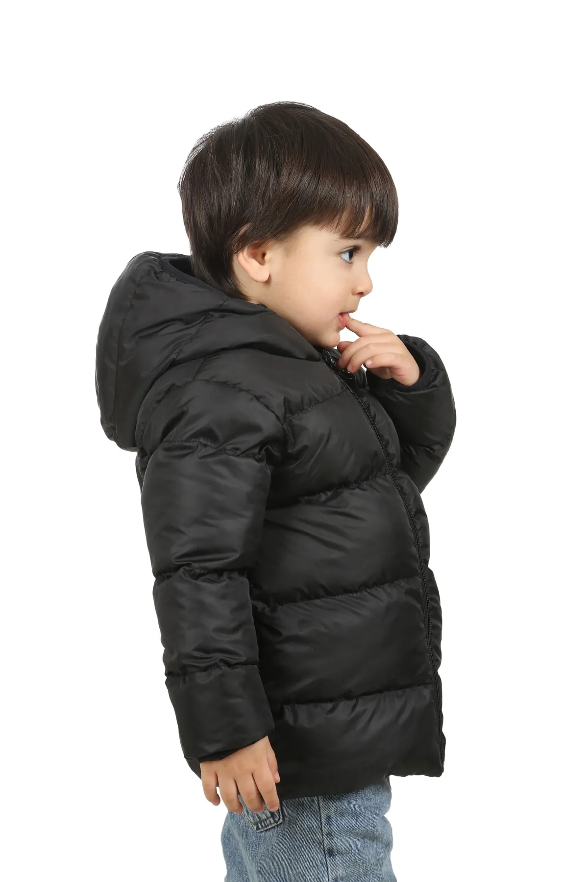 freemen  Schwarzer, wasserdichter, winddichter, aufblasbarer Wintermantel und Mantel aus Fleece mit Kapuze für Jungen