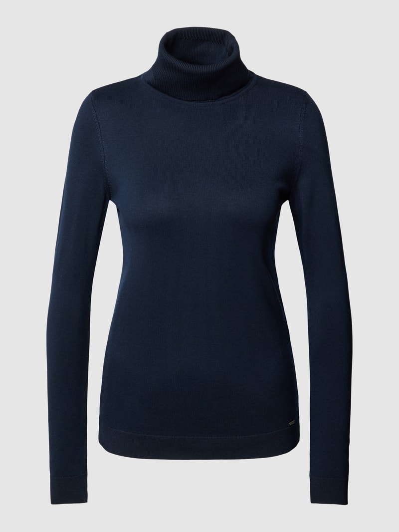 Rollkragenpullover in unifarbenem Design mit Label-Detail in marineblau