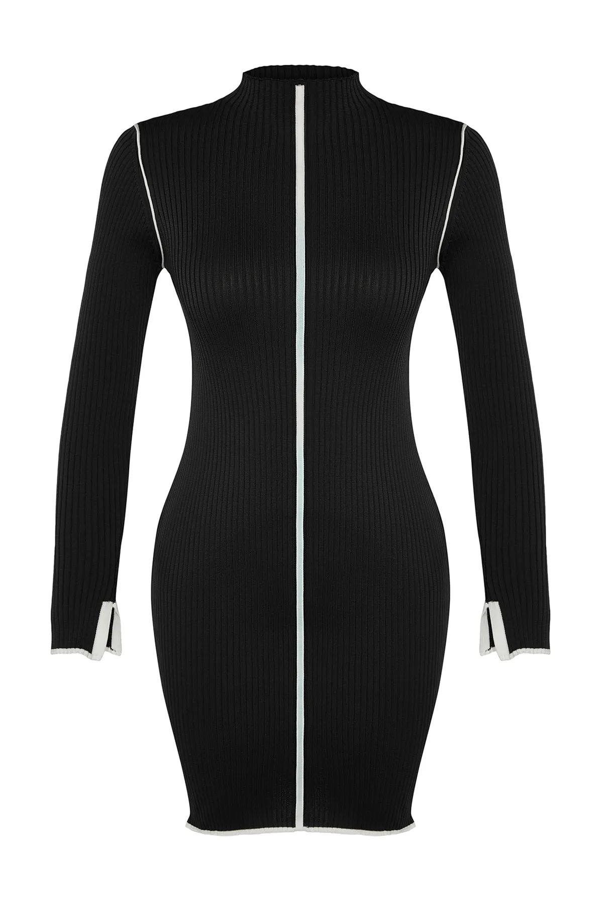 Trendyol Collection  Schwarzes Mini-Strickkleid in Kontrastfarbe TWOAW24EL00041