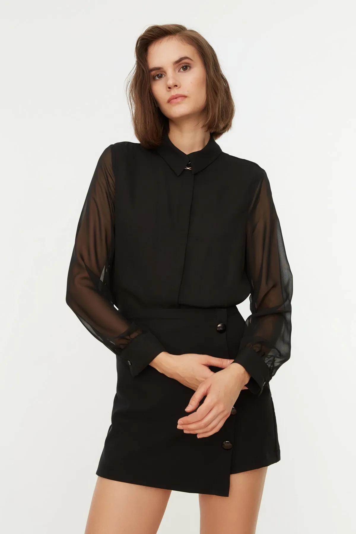 Trendyol Collection  Transparentes schwarzes Webhemd - Regular Fit, TWOAW20GO0116