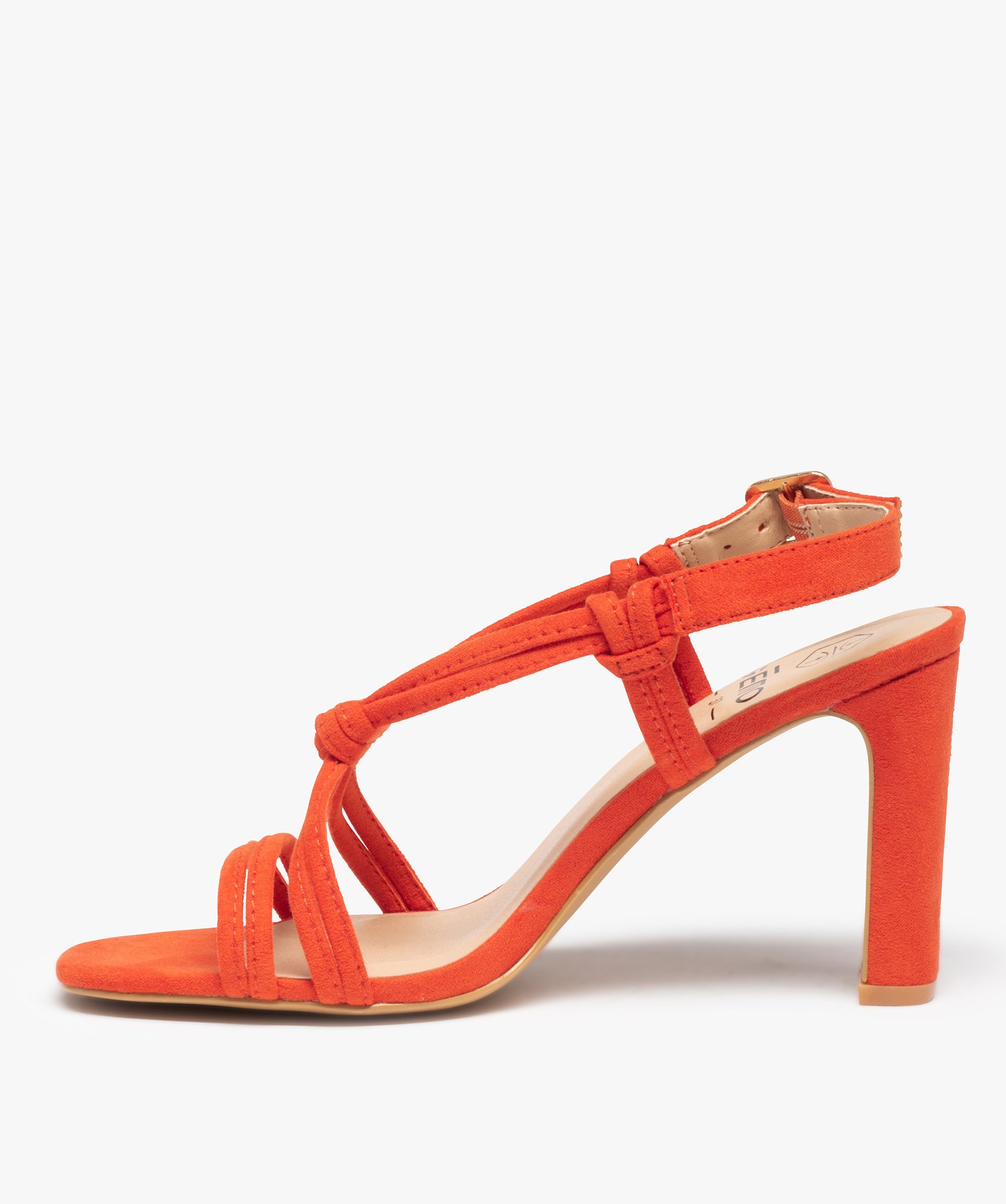 Sandales femme à talon haut et fines brides en suédine orange | GEMO