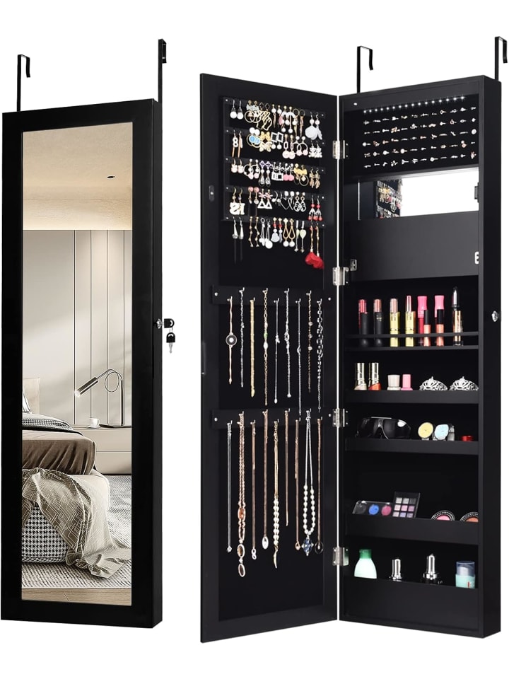COSTWAY Schmuckschrank mit LED 120cm in Schwarz günstig kaufen onesize