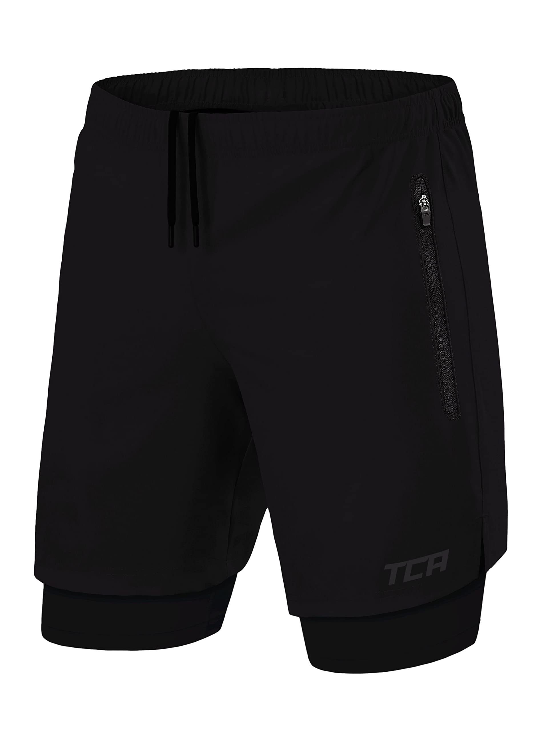 TCA Trainingsshorts TCA Herren 2-in-1 Laufhose mit Kompressionshose - Schwarz, XXL