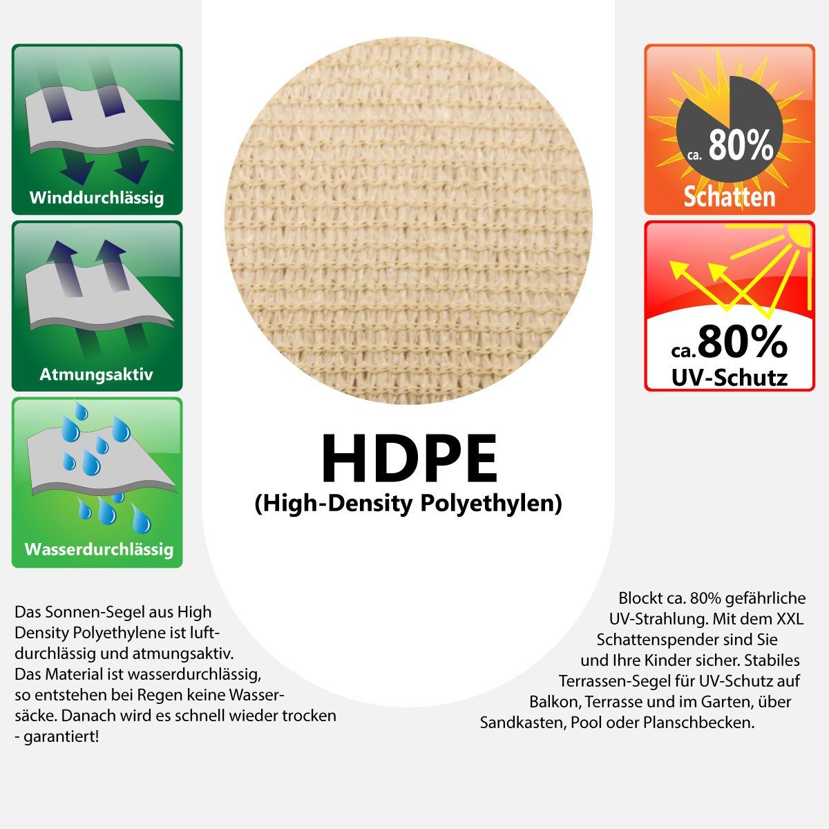 AMANKA Sonnensegel Sonnensegel HDPE Dreieck UV Sonnenschutz Plane, 7x7x7 m Balkon Garten Beige