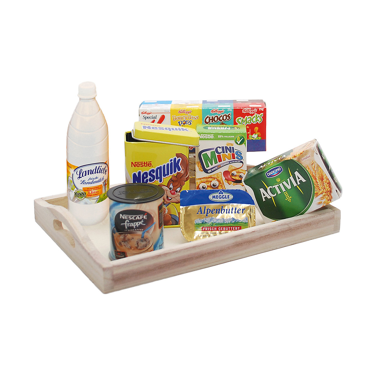 Frühstücksgeschirr mit Spiellebensmittel