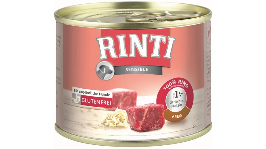 RINTI Hundenassfutter Sensible Rind + Reis 185 g