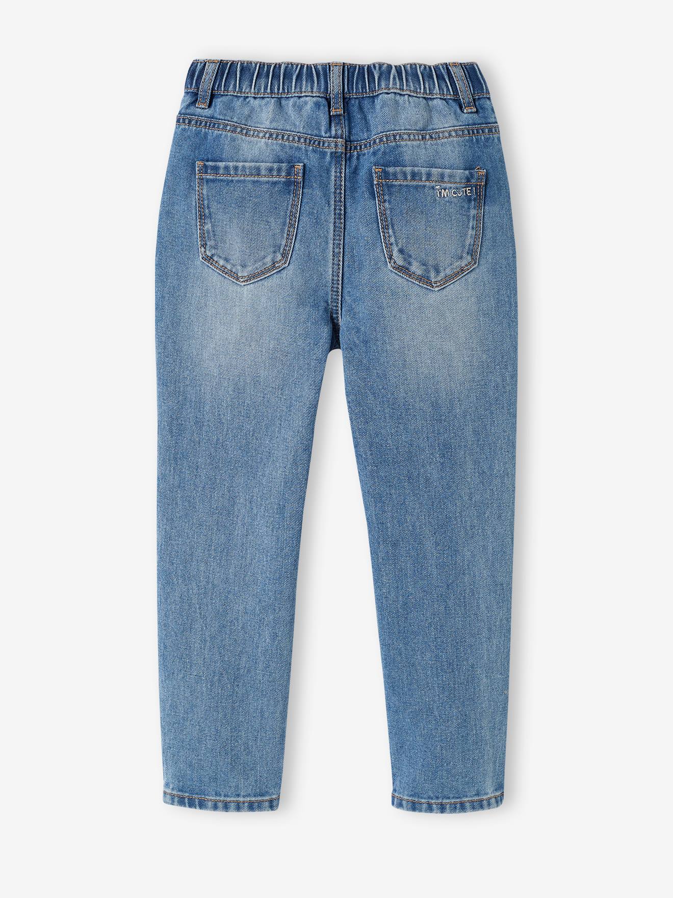 Vertbaudet Mädchen Mom-Fit-Jeans, WATERLESS Hüftweite REGULAR - jeansblau