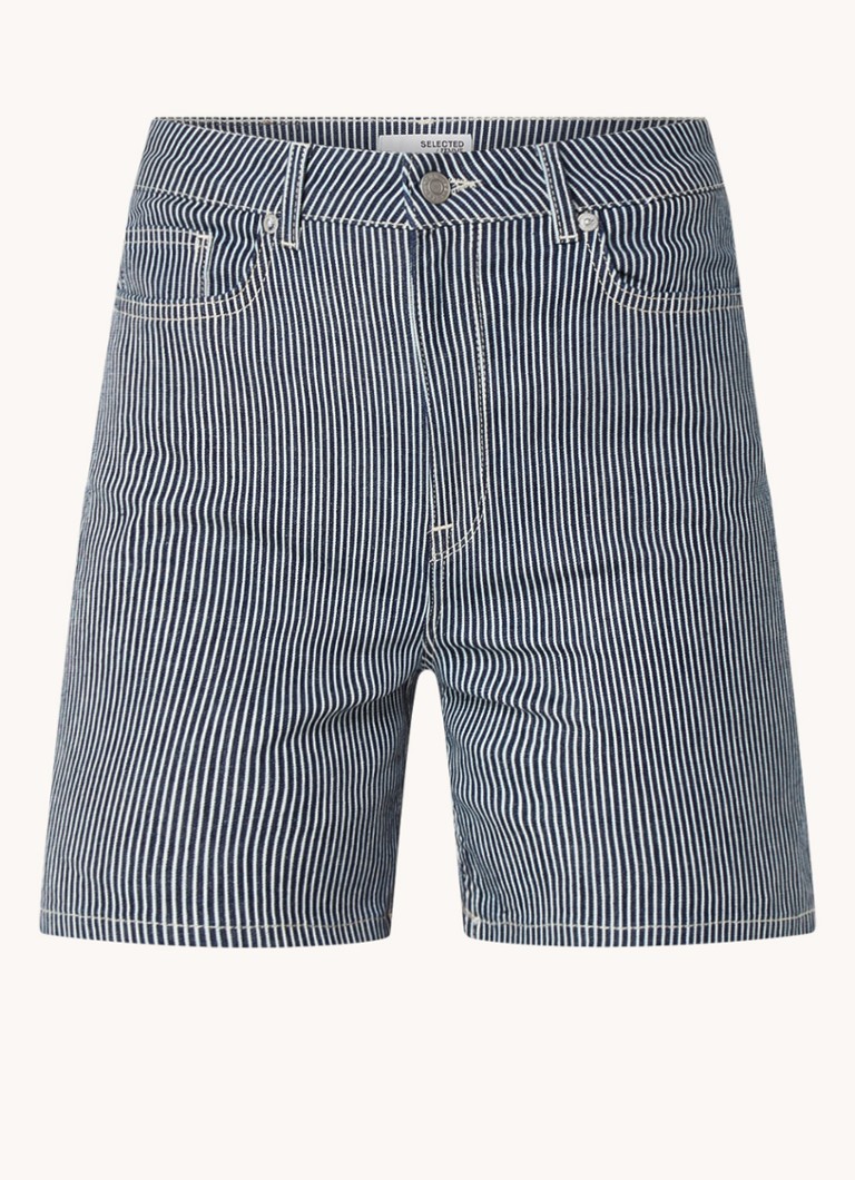 Selected Femme  Myra high waist straight fit korte broek van denim met streepprint