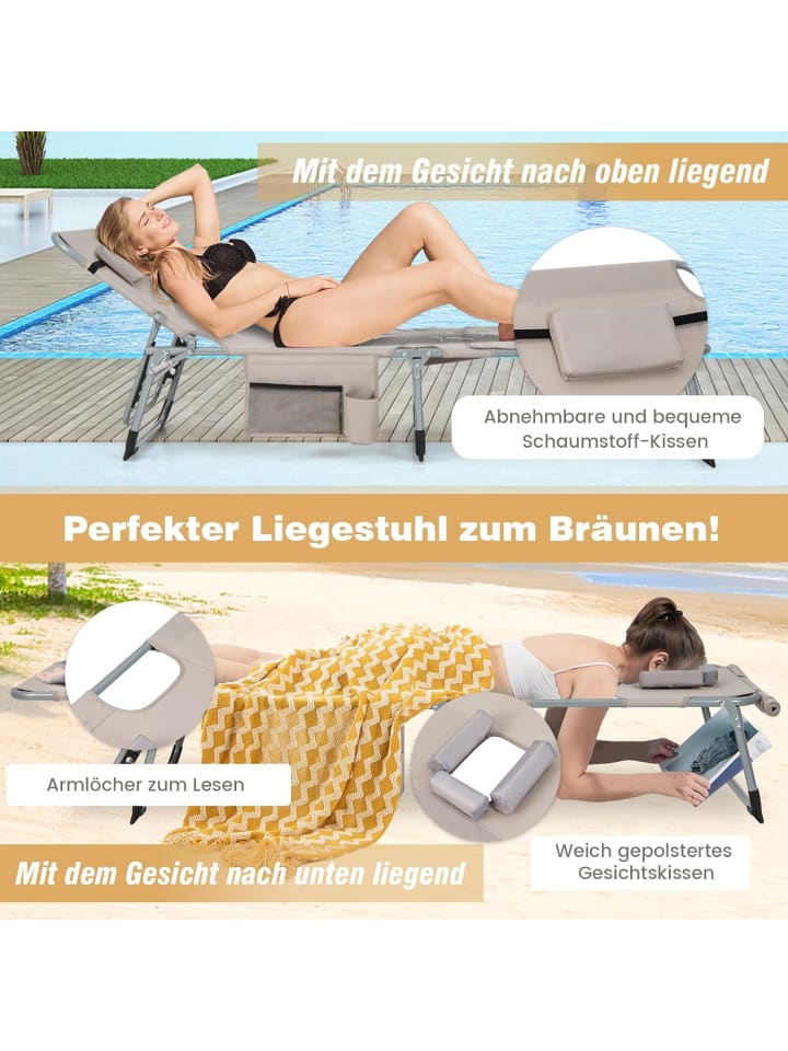 COSTWAY Sonnenliege mit Gesichtsöffnung in Sand günstig kaufen onesize