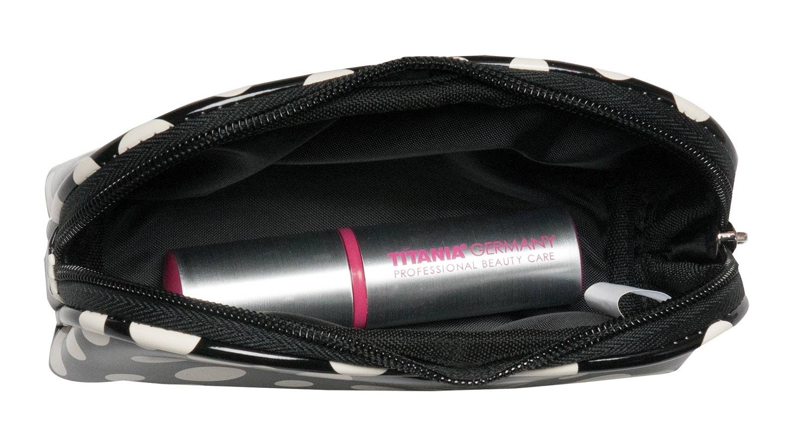 Koskaderm Kosmetikkoffer Schminktasche, schwarz mit punkten Lackoptik 16 x 11 cm Kulturtasche, Kosmetex Kosmetiktasche