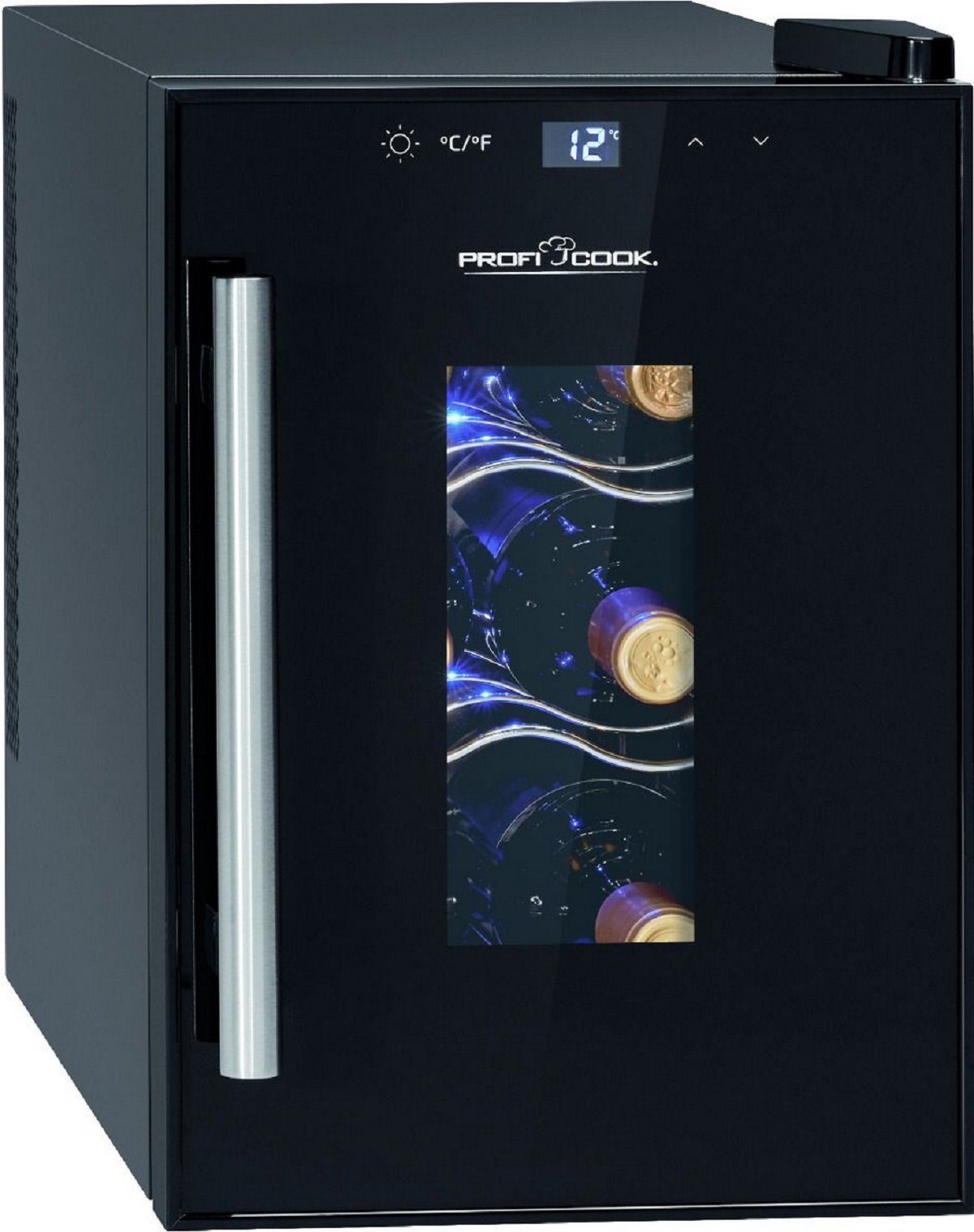 ProfiCook Weintemperierschrank ProfiCook PC-WK 1230 Weintemperierschrank für 6 Fla. Weinkühlschrank, für 6 Standardflaschen á 0,75l,Anti-Vibrationssystem (geräuscharm ≤ 26 dB)