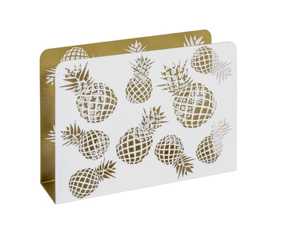 möbelando Zeitungsständer Ananas, Zeitungsständer Metall in weiß-goldfarben lackiert, mit gestanztem Ananas-Motiv