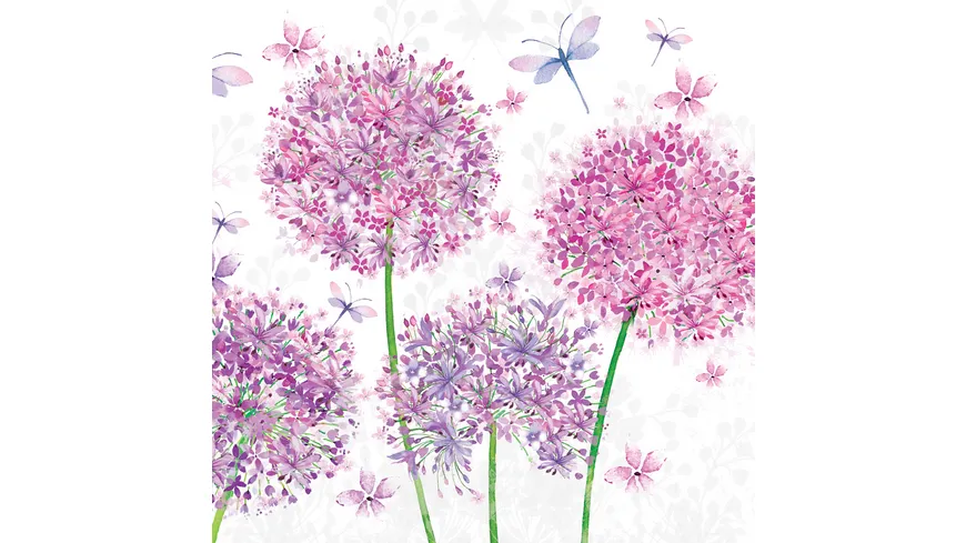 ppd Servietten Aquarell Dandelion 33x33cm Weiß / Rosa