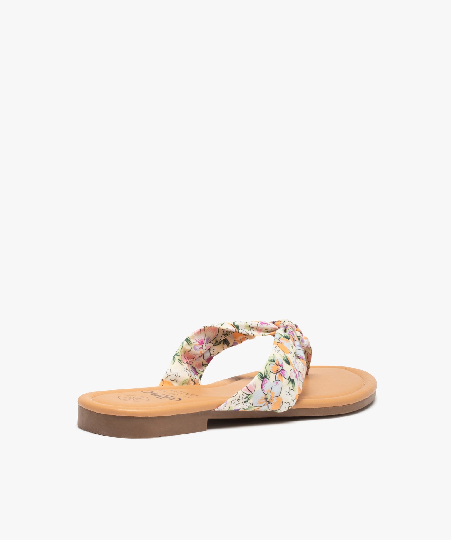 Tongs femme à talon plat et bride en toile drapée multicolore | GEMO