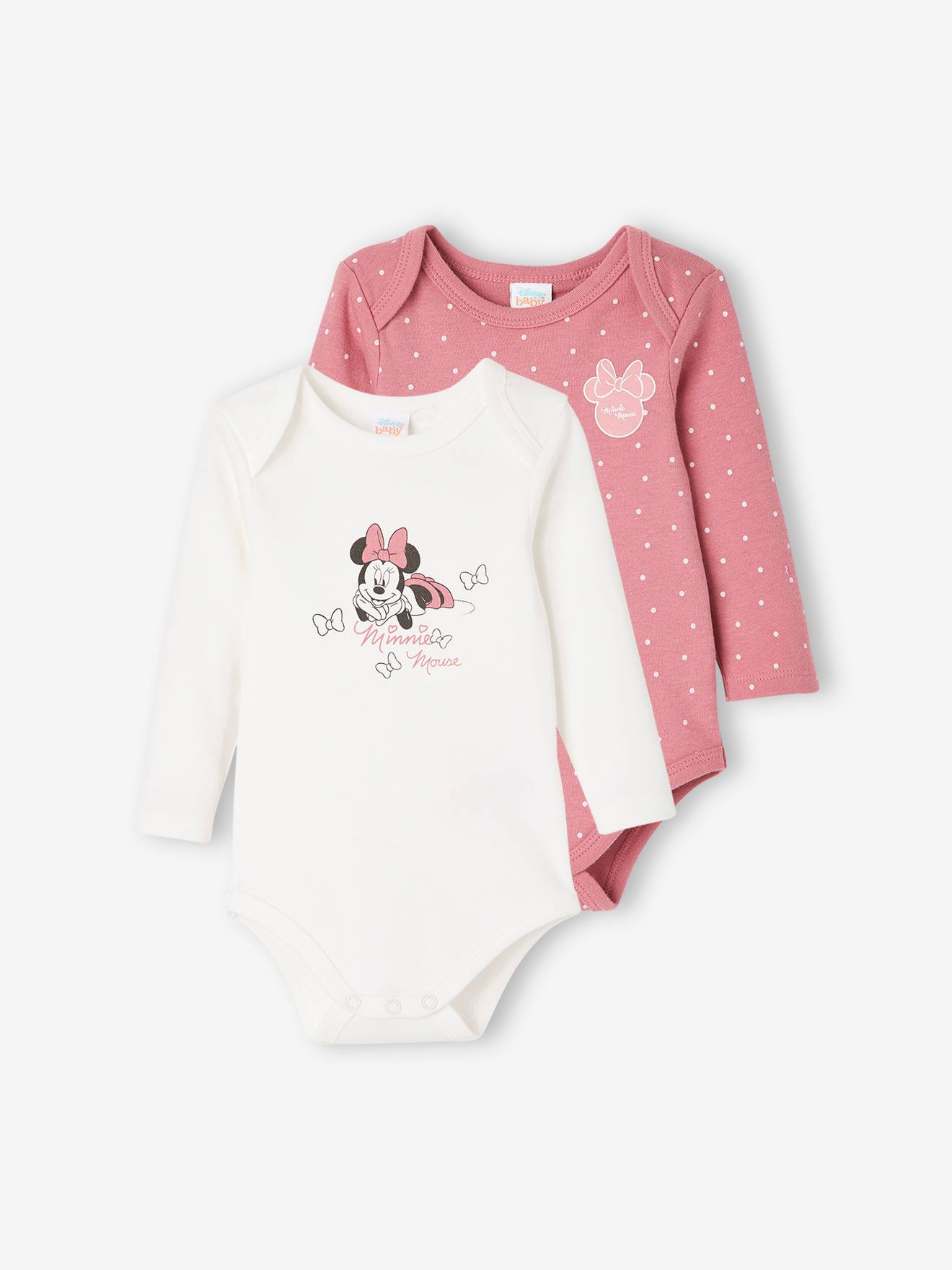 Lot de 2 bodies bébé fille DS® Minnie violet moyen uni avec decor