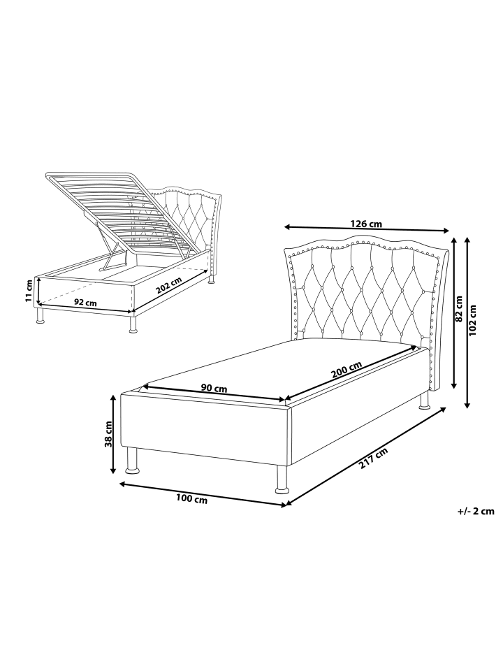 Beliani Einzelbett METZ in Grau/Silber - (W) 126 x (H) 102 x (L) 217 cm günstig kaufen onesize