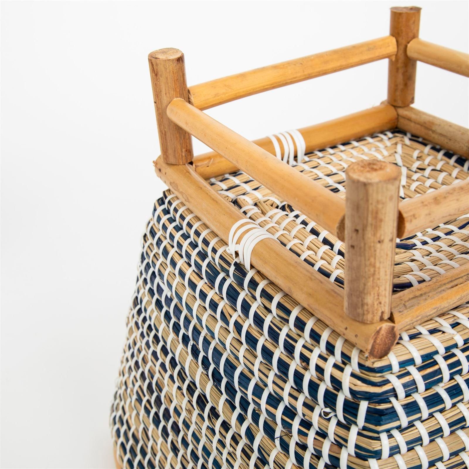 Terra Home Übertopf Pflanzenübertopf Seegras Rattan B31xT31xH28,5 cm blau (mit Rattan Füßen, 1 St), Blumentopf Übertopf Füllkorb auf Holzbeinen