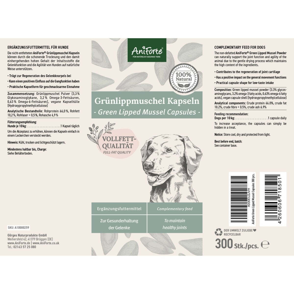 Aniforte Ergänzungsfutter & Aufzucht Aniforte Grünlippmuschel Kapseln 300 Stk