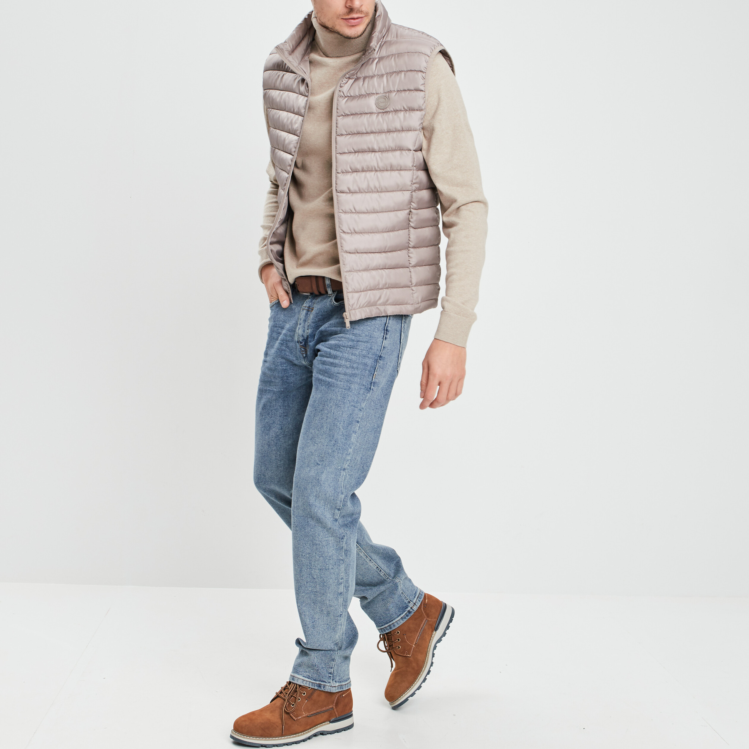 Pull avec col roulé sable homme | La Halle
