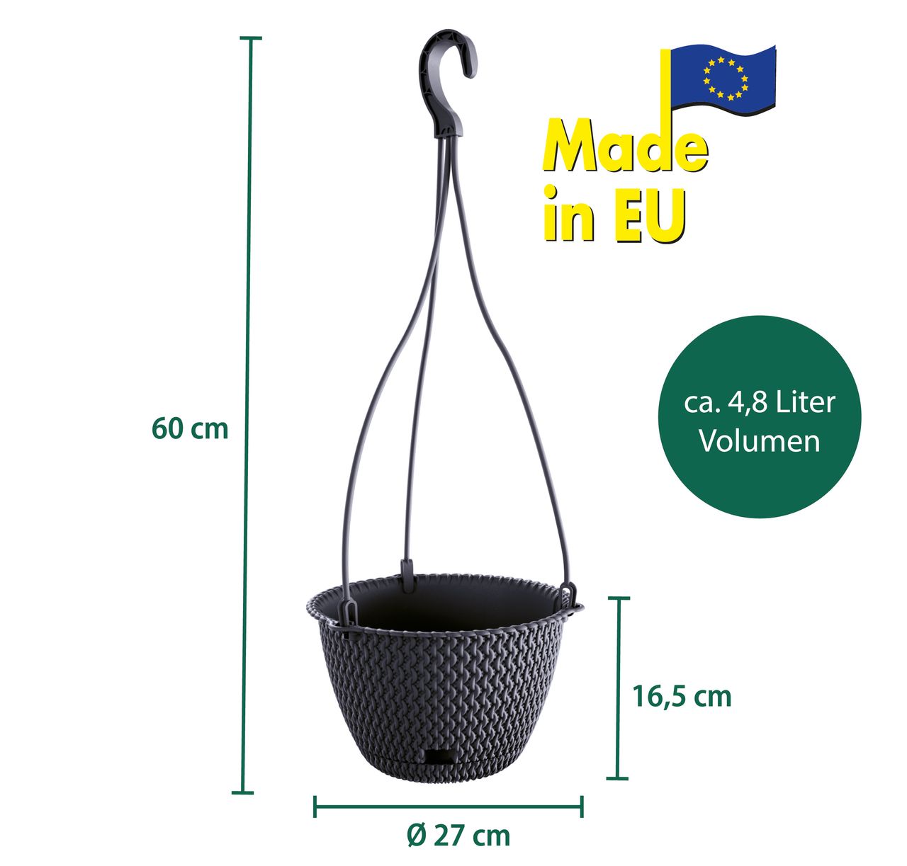 Powertec Garden Strickoptik-Hängetopf - Anthrazit