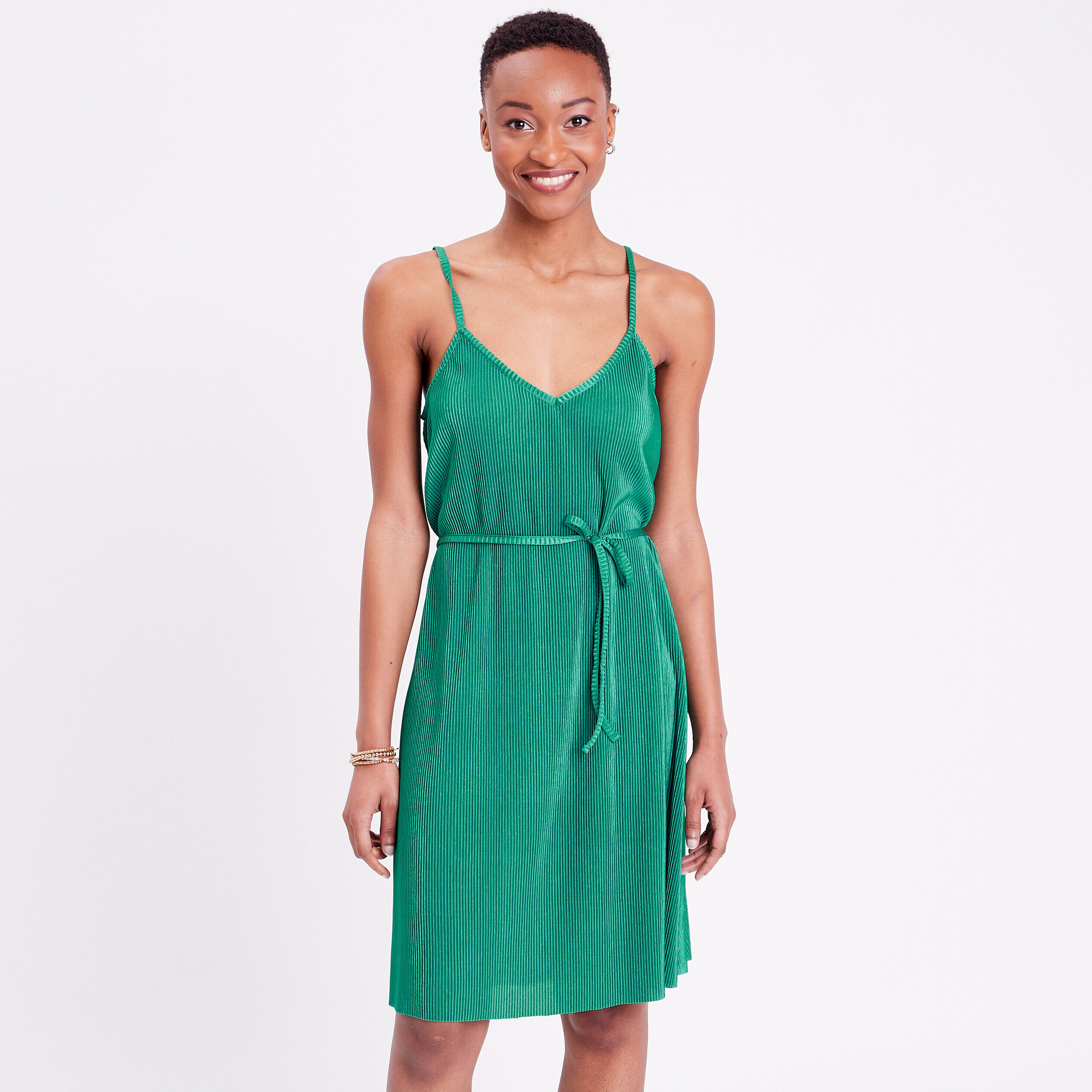 Robe droite plissée vert femme | Cache Cache