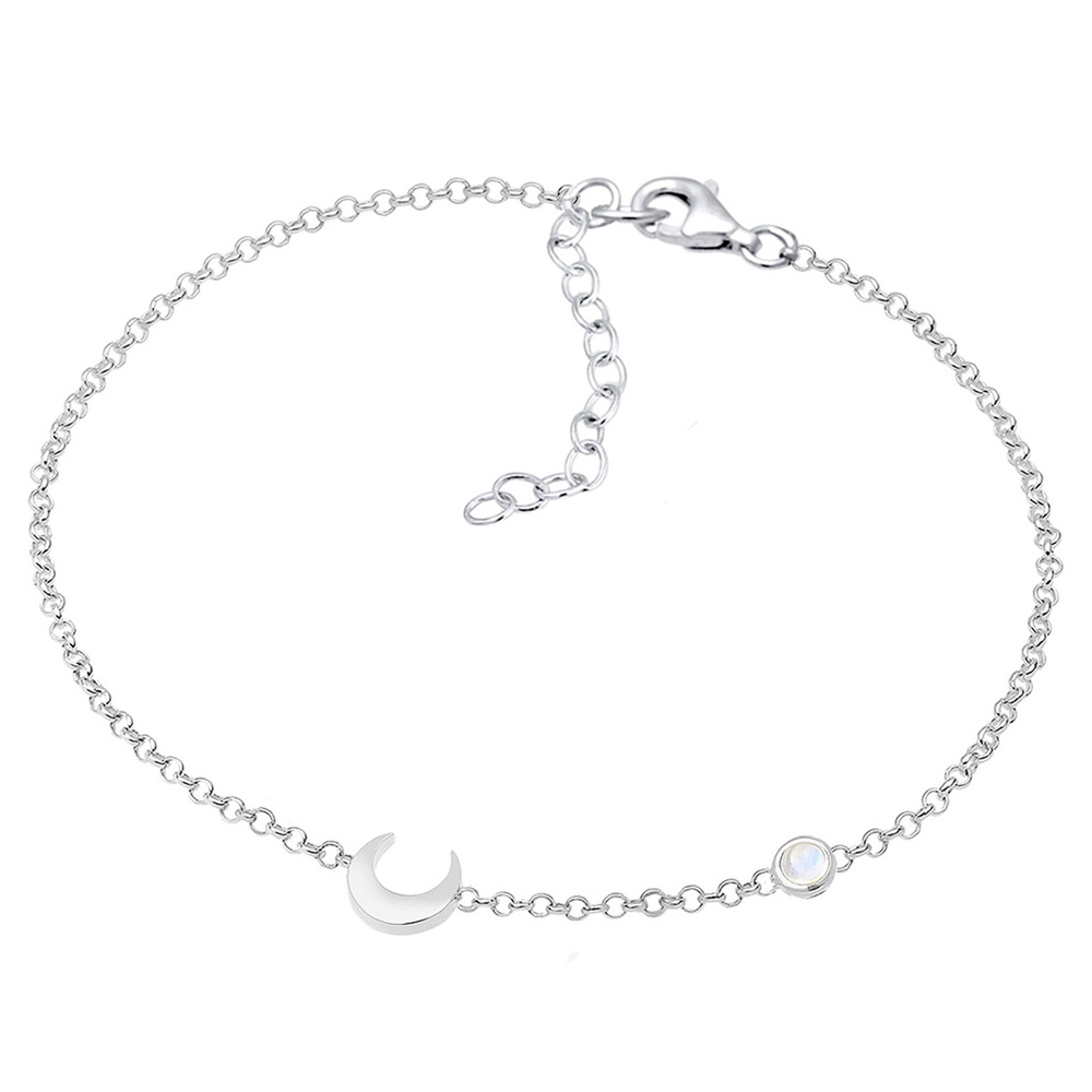 Elli Elli Bracelet Femmes Demi-lune Étoile Filigrane avec Pierre de Lune en Argent Ste Bracelet
