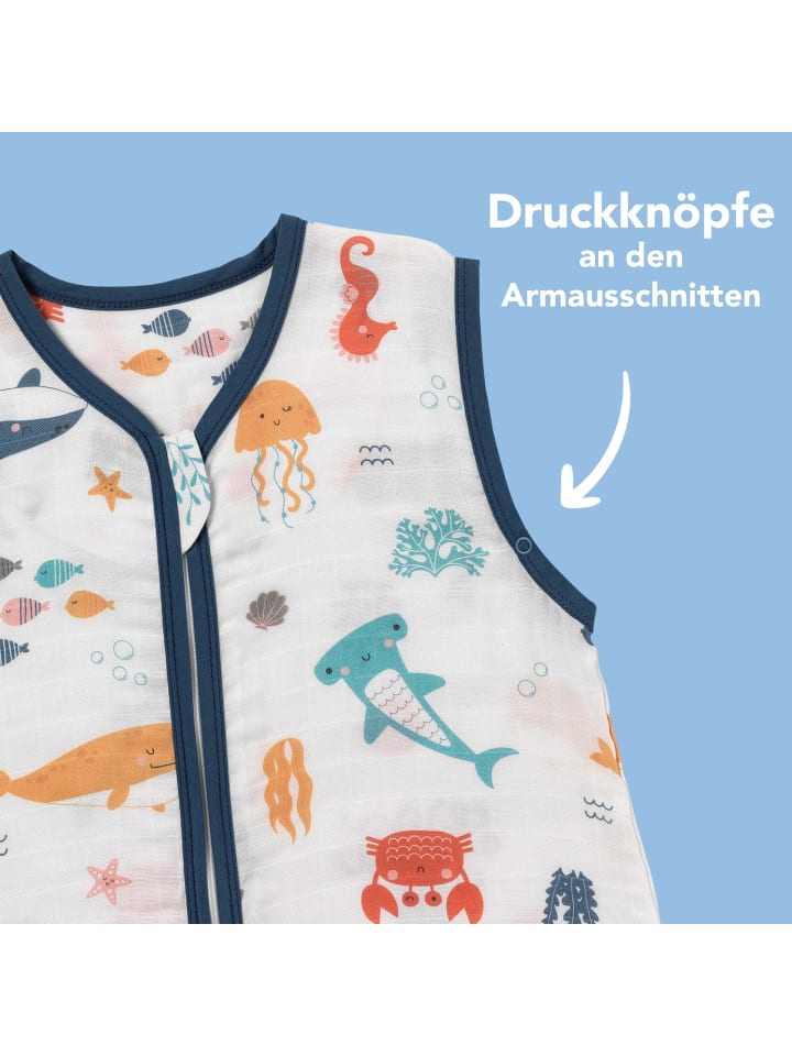 Schlummersack Musselin Schlafsack mit Füßen, 0.5 TOG in Hellblau günstig kaufen