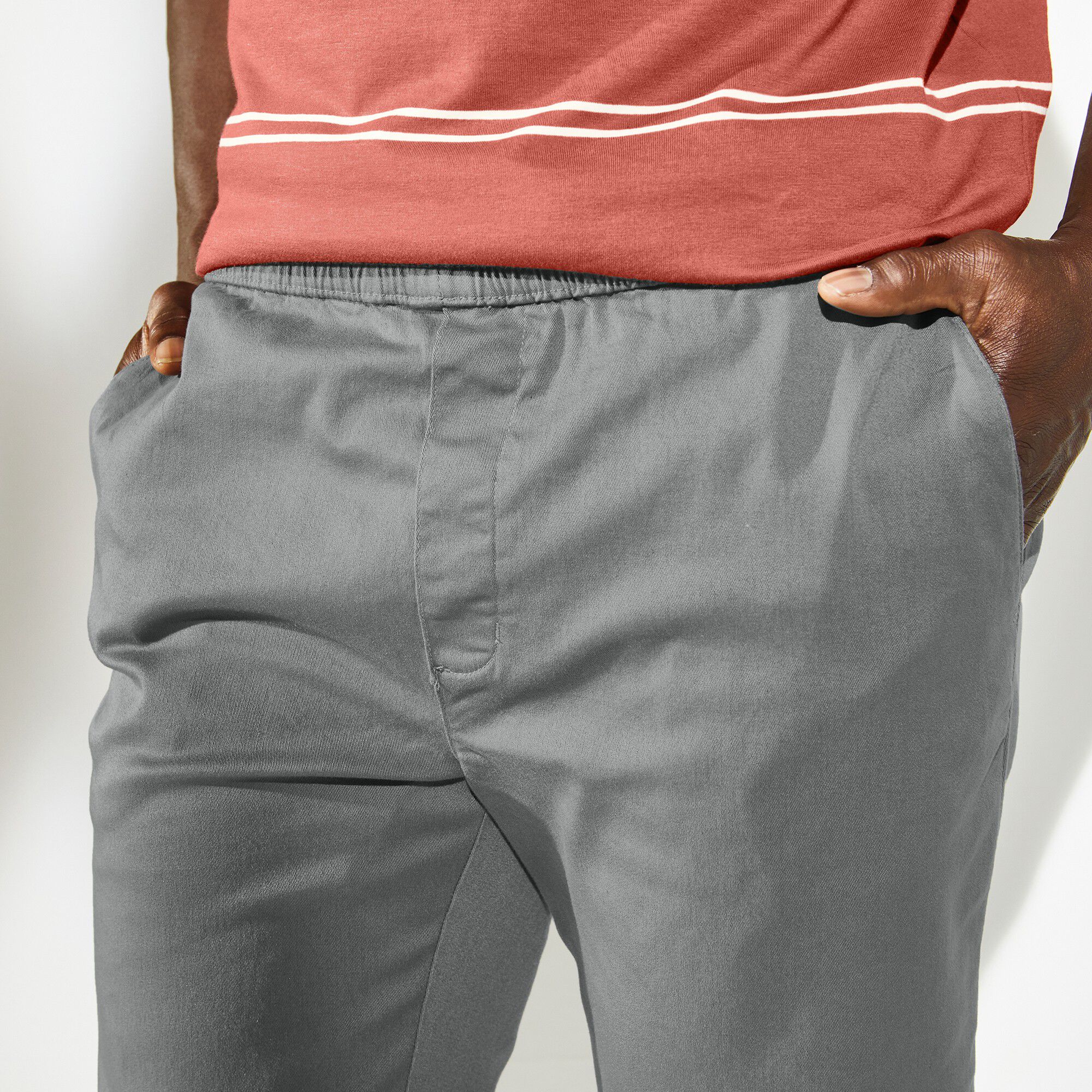 Pantalon en twill stretch taille élastiquée